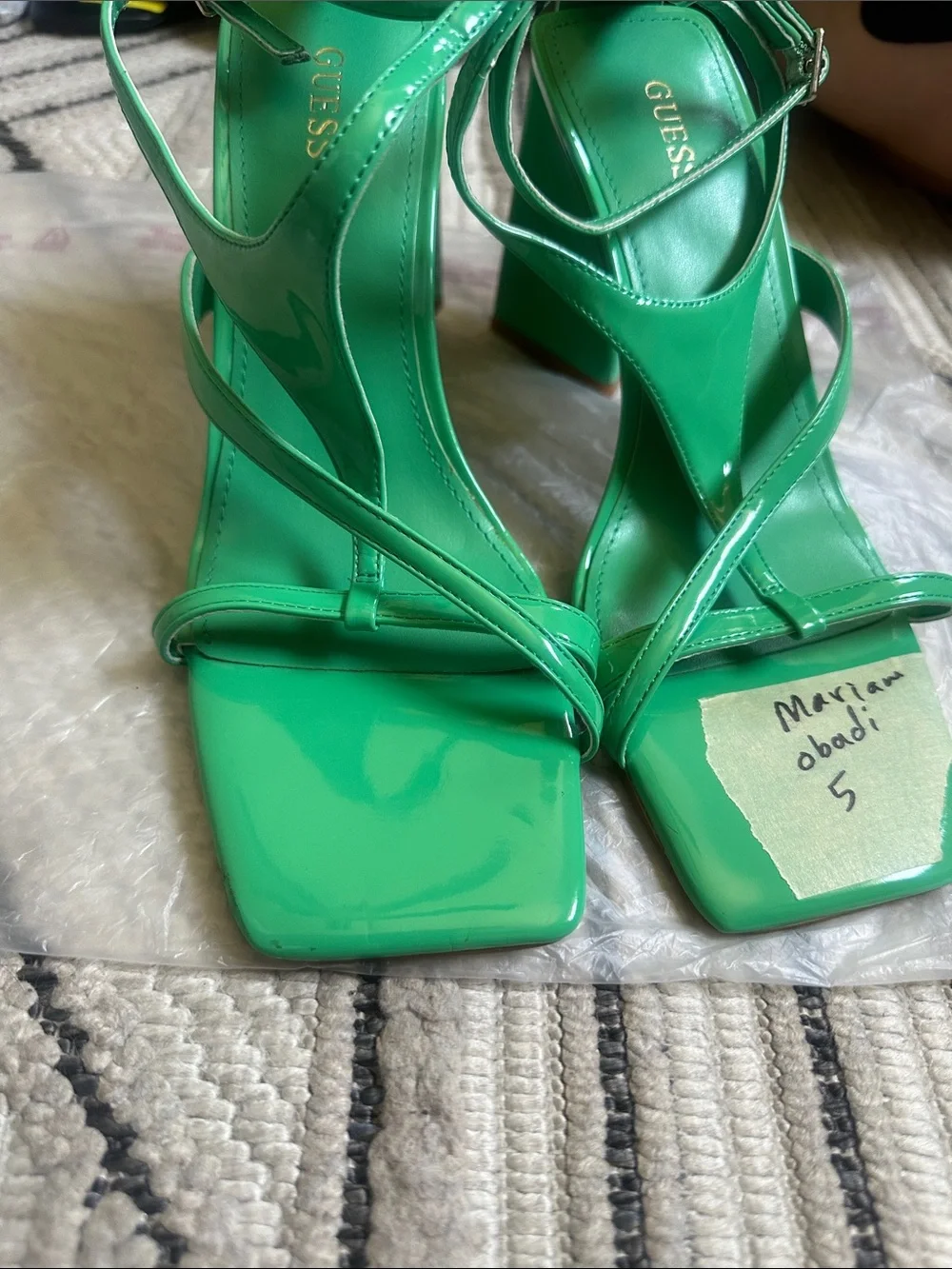 Guess Green Patent Strappy Square-Toe Heels